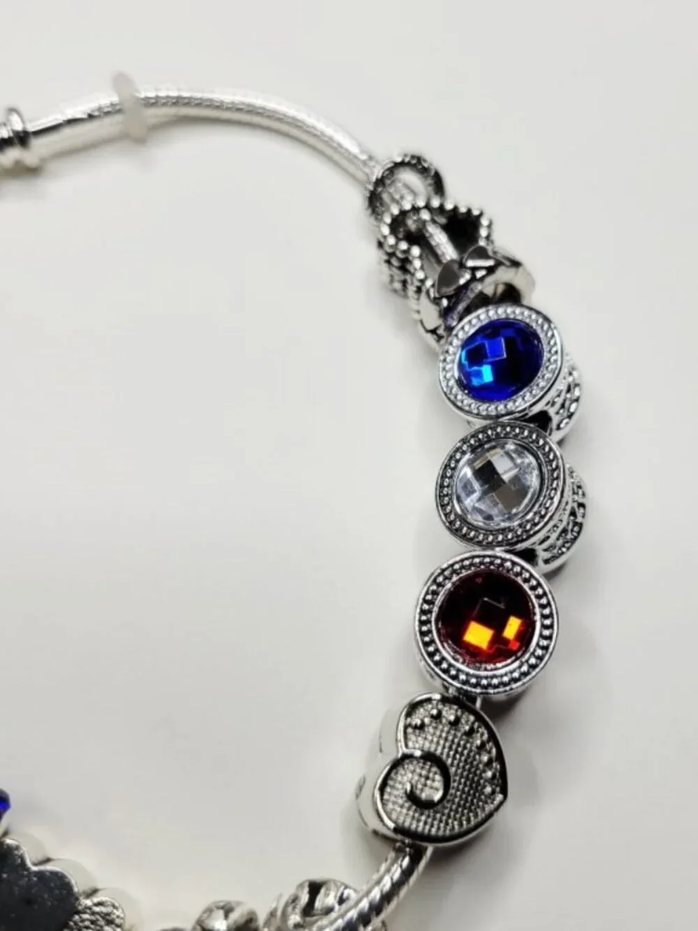 NWT Patriotic Pandora Style Charm Bracelet American Flag Red White Blue America